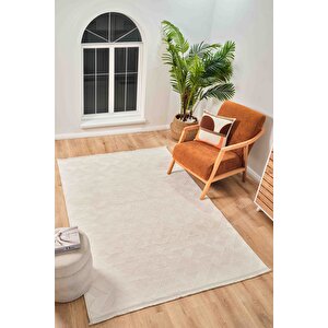 Mazza 7004 Krem Yumuşak Dokulu Modern Salon Mutfak Koridor Halısı Tozumaz Makine Halısı 160x230 cm