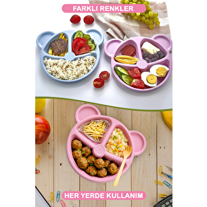 3 Bölmeli Pembe Bebek Çocuk Yemek Mama Tabağı Mit1114
