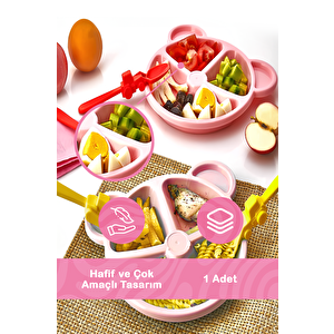 Mithra Life 3 Bölmeli Pembe Bebek Çocuk Yemek Mama Tabağı Mit1114