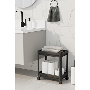 Mithra Life 2 Katlı Tekerlekli Tezgah Altı Siyah Banyo Mutfak Rafı Mit1121