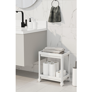 Mithra Life 2 Katlı Tekerlekli Tezgah Altı Beyaz Banyo Mutfak Rafı Mit1119