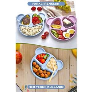 3 Bölmeli Mavi Bebek Çocuk Yemek Mama Tabağı Mit1115