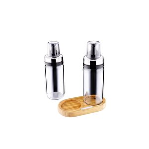 Oms Camila Yuvarlak Bambu Altlıklı Ikili Mini Cam Yağdanlık Sirkelik