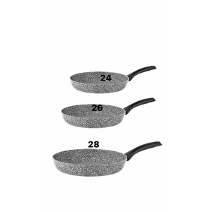 3 Parça Ultra Granit Tava Seti 24-26-28cm Gri Taç 3 Lü Tava Takımı