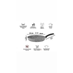 3 Parça Ultra Granit Tava Seti 24-26-28cm Gri Taç 3 Lü Tava Takımı