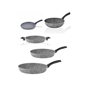 Ultra 5 Parça Fonksiyonel Granit Tava Seti Gri ( Tava -sahan-wok-krep Set)