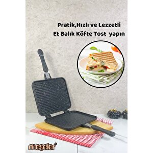 Ocak Üstü Granit Döküm El Tost Ve Çok Amaçlı Grill Tava Siyah