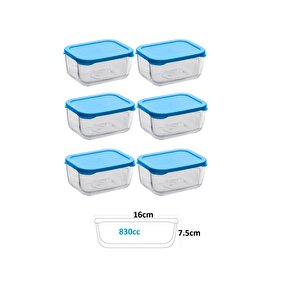 6 Adet  530743 Orta Büyük Kapaklı Snowbox Saklama Kabı Takımı 830cc