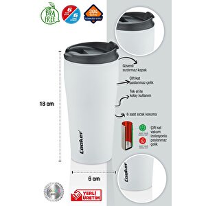 0,40 Ml Çift Kat Paslanmaz Çelik Termos ( Çay Kahve Piknik Kamp Outdoor Ofis Otel Kafe Okul )-beyaz