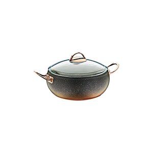 3141 - 2 Parça, Biogranit, Isıya Dayanıklı Kapaklı, 24x10,5 Cm - 4,5 Litre- Bakır Gövde, Bakır Detay