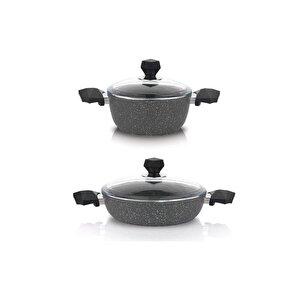 Granit 2li Tencere Seti 24 Cm Derin 24 Cm Kısa Tencere