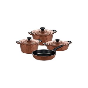 Trıana - 3536 - 7 Parça Biogranit, Döküm, Tencere , Tava, Çeyiz Seti - Bronz Renk