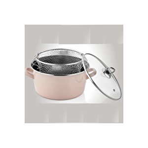 Pembe Betty Emaye Kızartma Tenceresi Pudra Pembe (22 Cm 4,5 Lt)