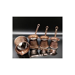 Ayvalı Desenli Döküm Cezve 4lü Set Bakır