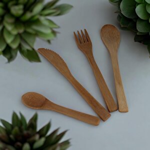 4'lü Ahşap Bambu Çatal Bıçak Kaşık Seti 19 Cm Ahşap Çatal Bıçak Takımı