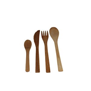 4'lü Ahşap Bambu Çatal Bıçak Kaşık Seti 19 Cm Ahşap Çatal Bıçak Takımı