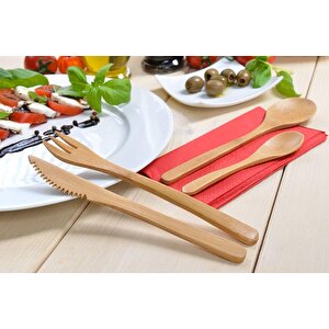 4'lü Ahşap Bambu Çatal Bıçak Kaşık Seti 19 Cm Ahşap Çatal Bıçak Takımı