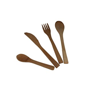 4'lü Ahşap Bambu Çatal Bıçak Kaşık Seti 19 Cm Ahşap Çatal Bıçak Takımı