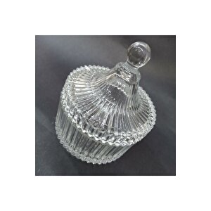Lüx Orta Boy Kesme Kapaklı Cam Şekerlik 14x6cm