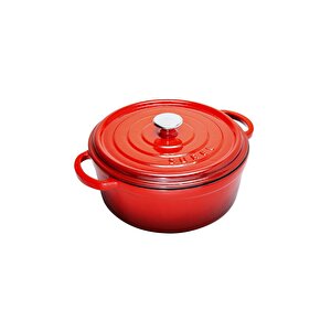 Aroma Kapak Kırmızı Yuvarlak Döküm Tencere 32 Cm