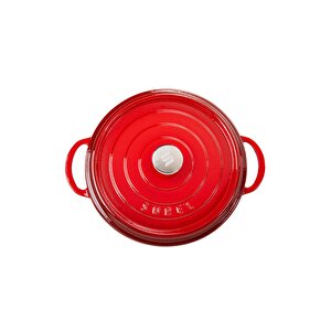 Aroma Kapak Kırmızı Yuvarlak Döküm Tencere 32 Cm