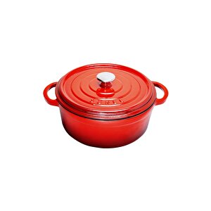 Aroma Kapak Kırmızı Yuvarlak Döküm Tencere 32 Cm