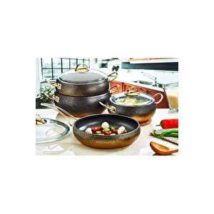 7 Parça Granit Küre Tencere Set Gold Indüksiyon Tabanlı 3023
