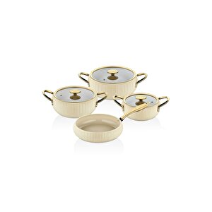 12001 - Allure - Pure Ceramic - 7 Parça - Biogranit, Seramik Tencere, Seti, Krem Gövde, Gold Detay