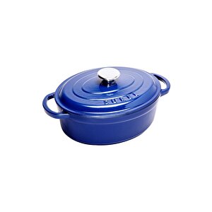 Aroma Kapak Mavi Oval Döküm Tencere 23x29