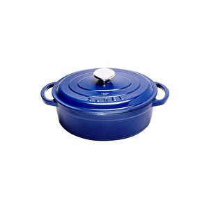Aroma Kapak Mavi Oval Döküm Tencere 23x29
