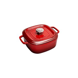 Aroma Kapak Kırmızı Kare Derin Döküm Tencere 24x24