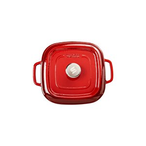 Aroma Kapak Kırmızı Kare Derin Döküm Tencere 24x24