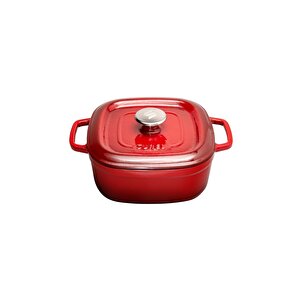 Aroma Kapak Kırmızı Kare Derin Döküm Tencere 24x24