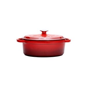 Aroma Kapak Kırmızı Oval Döküm Tencere 23x29
