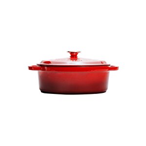 Aroma Kapak Kırmızı Oval Döküm Tencere 23x29