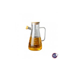 Bambu Kapaklı Borosilikat Cam Damlatmaz Yağlık Sirkelik Sosluk - 900 Ml