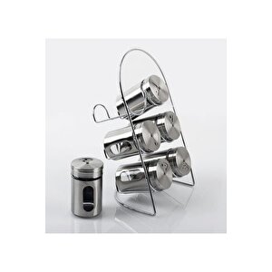 7 Parça Metal Standlı Tuzluk Biberlik Baharatlık Seti