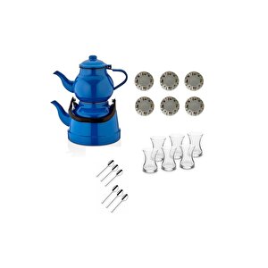 22 Parça Lalenaz Emaye Nostaljik Orta Boy Çaydanlık  Ve Çay Seti Takımı