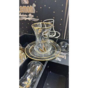Zambak Lüx 12 Parça Yaldızlı Taşlı Çay Seti