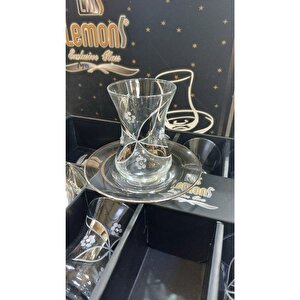Yonca Lüx 12 Parça Yaldızlı Taşlı Çay Seti