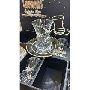 Yaprak Lüx 12 Parça Yaldızlı Taşlı Çay Seti