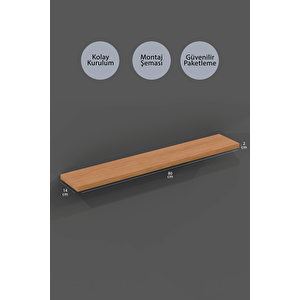 80 Cm 2li Safir Meşe Mdf Uçan Duvar Rafı Gizli Bağlantı Kitaplık