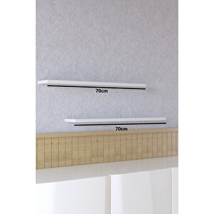 70 Cm 2li Mat Beyaz Mdf Uçan Duvar Rafı Gizli Bağlantı Kitaplık