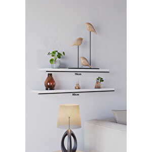 70 Cm 80 Cm 2li Mdf Mat Beyaz Uçan Duvar Rafı Gizli Bağlantı Kitaplık