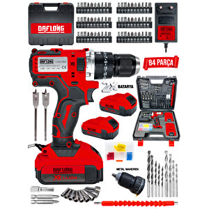 DAFLONG PRO ÇELİK MANDREN 84 PARÇA TAKIM SETLİ ŞARJLI MATKAP-KRMZ