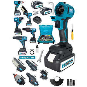 Tak Çıkar 5 Kafalı Süper Set Darbeli Matkap Testere Taşlama Somun Sökme Hilti
