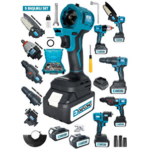 Tak Çıkar 5 Kafalı Süper Set Darbeli Matkap Testere Taşlama Somun Sökme Hilti