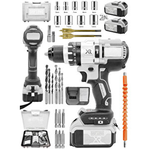 Brushless 21v 3 ah Çelik Şanzıman 10 Pilli Çift Akülü Darbeli Şarjlı Matkap Vidalama-beyaz