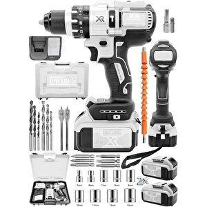 Brushless 21v 3 ah Çelik Şanzıman 10 Pilli Çift Akülü Darbeli Şarjlı Matkap Vidalama-beyaz