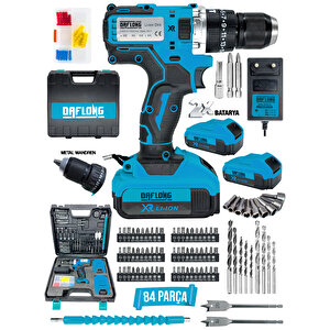 DAFLONG PRO ÇELİK MANDREN 84 PARÇA TAKIM SETLİ ŞARJLI MATKAP-MVI